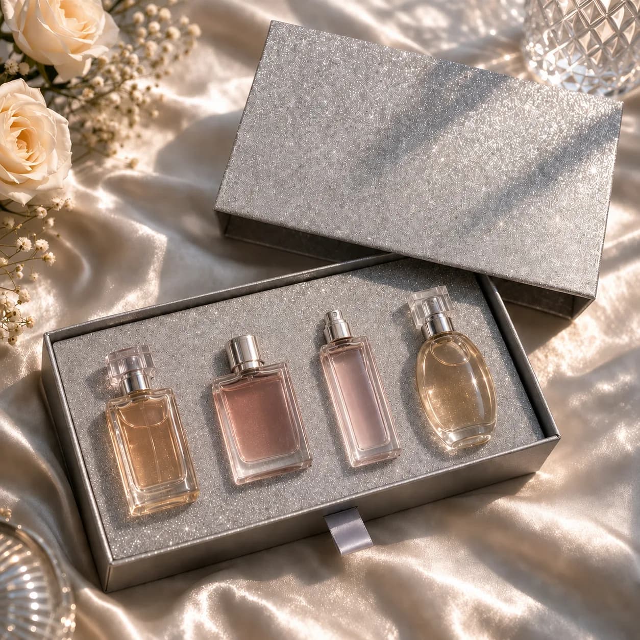 Custom Silver-Toned Drawer Perfume Box, view 1