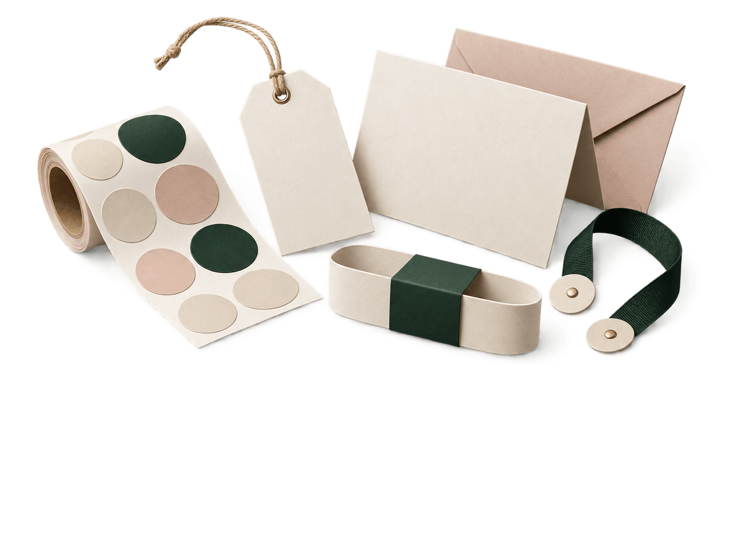 Custom packaging accessories including stickers, tags, cards and handles